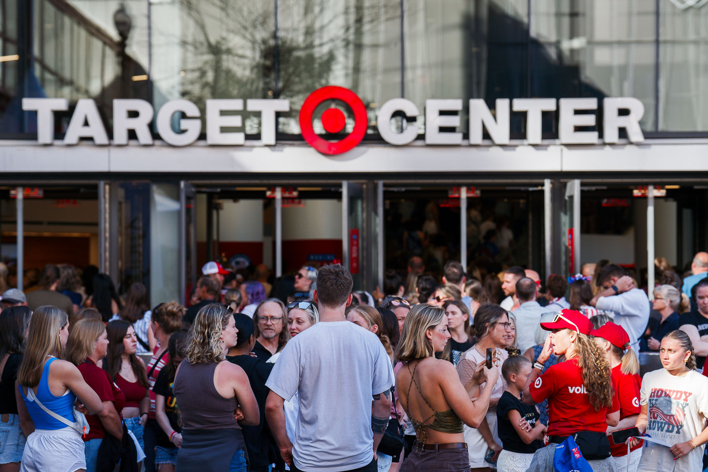 Fans enter the Target Center during Olympic Trials