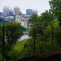 Yet another night of rainy weather in Minneapolis. This time with a touch of fog covering the tops of the downtown buildings.