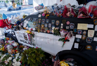Memorial for Minneapolis officer Jamal Mitchell. Mitchell was killed in a mass shooting on May 30th, 2024 while responding.