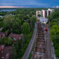 The half mile Kenilworth LRT tunnel, part of the new Green Line train extension, tonight as storms move through just north of Minneapolis. (Calhoun Isles, Minneapolis June 2024)