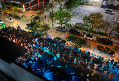 Full rooftop at Uptown Ties on Lagoon Ave in Uptown Minneapolis.