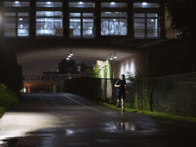 Jogger on Midtown Greenway, Minneapolis, After Rain