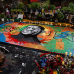 A new mural painted over the spot where George Floyd was killed by Minneapolis police in May 2020.