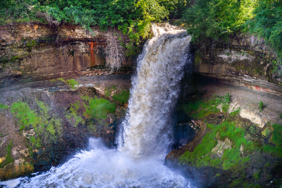 Minnehaha Falls in Minneapolis on June 23rd 2024 after days of rain.