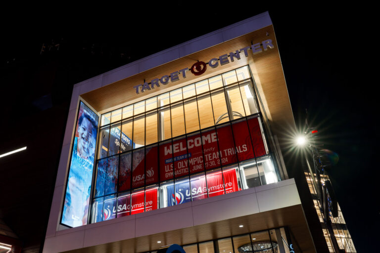 US Olympic Team Trials at Target Center 2 The Target Center in Downtown Minneapolis during the US Team Gymnastics Olympic Trials.
