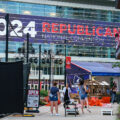 People play bags at Drink Wisconsinbly Pub. It's directly across from Fiserv Forum where the 2024 Republican National Convention is being held.