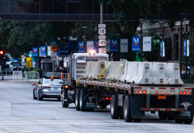 Concrete barricades being installed at the 2024 Republican National Convention in Milwaukee.