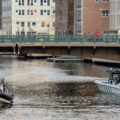 Law enforcement boats in the Wisconsin River during the 2024 Republican National Convention.