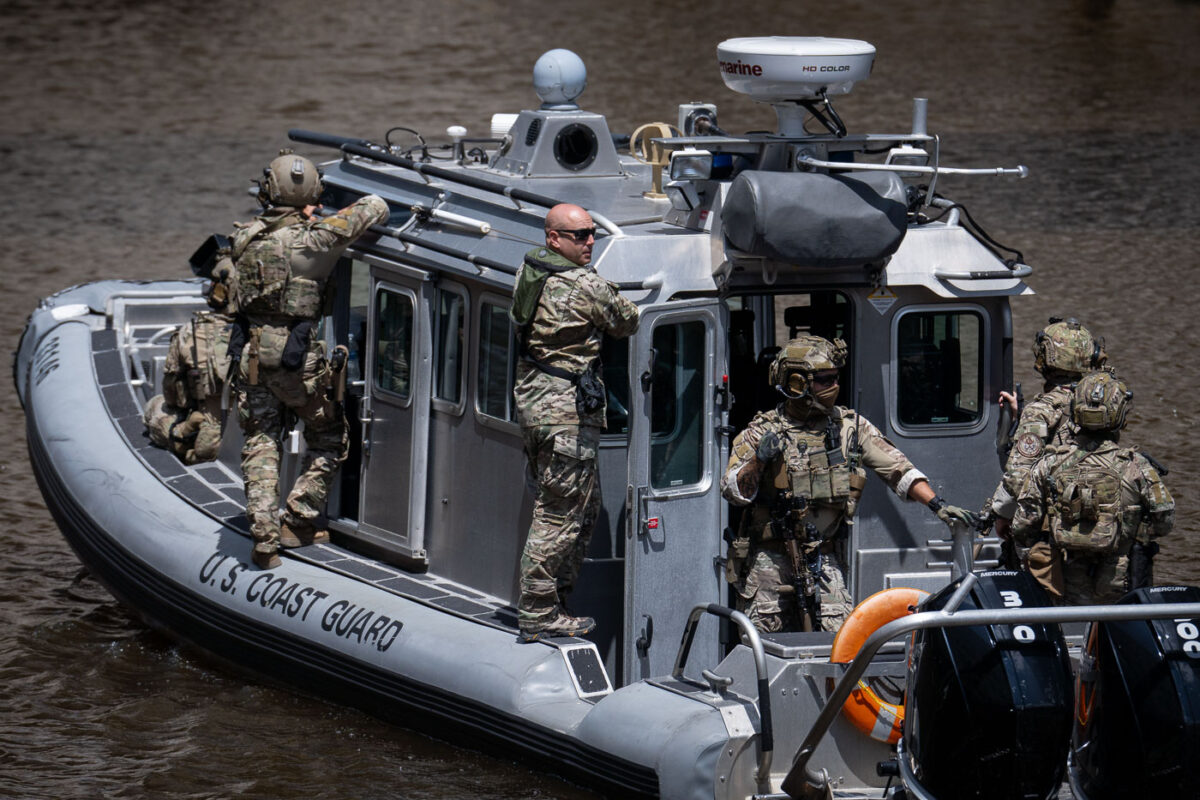 A Maritime Security Response Team outside the RNC on the Milwaukee River this afternoon. Today was the first day i’ve seen this particular boat and team on the river.