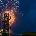 While other cities and resorts around Wisconsin Dells postponed July 4th fireworks due to weather, Mt Olympus said the show must go on. Fireworks lit up the sky behind The Rise of Icarus, America’s tallest waterslide (145ft) that opened a few weeks ago.