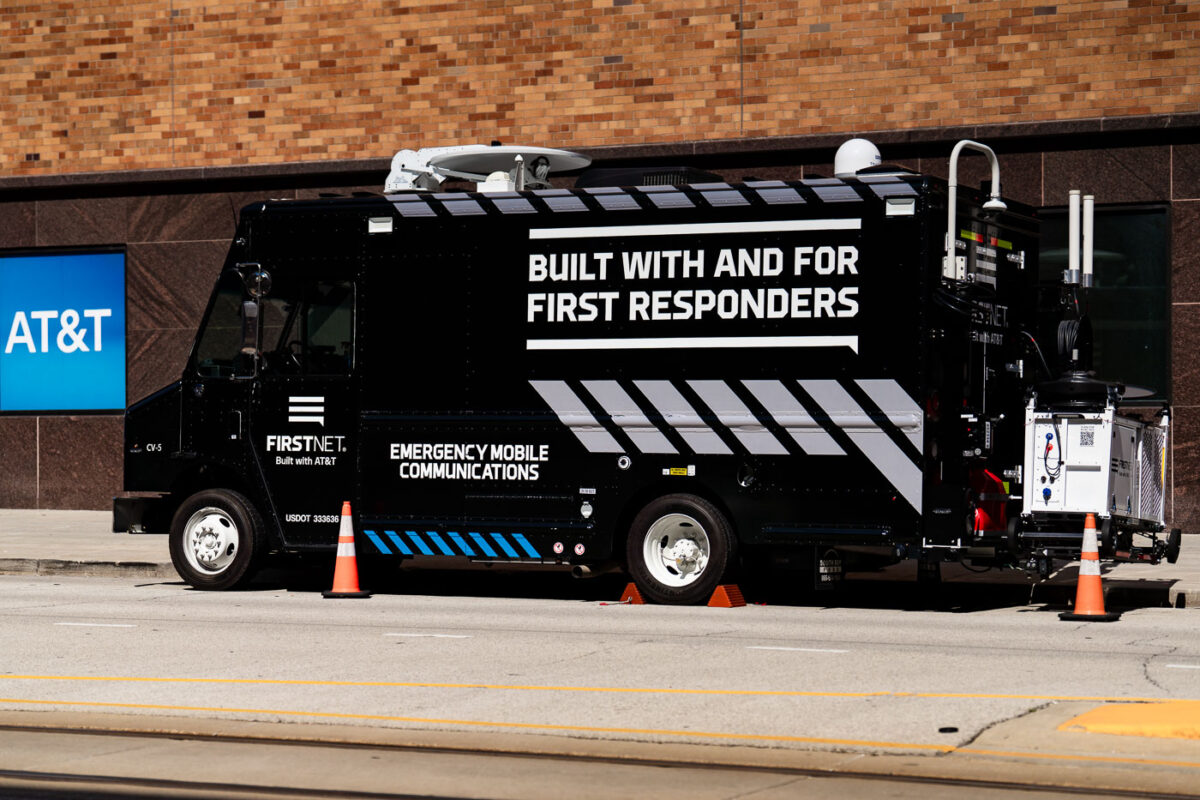A AT&T FirstNet Emergency Mobile Communications vehicle at the 2024 Republican National Convention in Milwaukee.