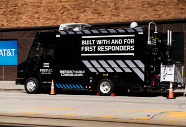A AT&T FirstNet Emergency Mobile Communications vehicle at the 2024 Republican National Convention in Milwaukee.