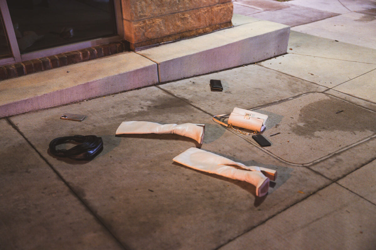 Phones, purses and boots left behind during a late night after bar fight in Uptown Minneapolis.