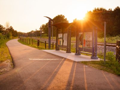 Trail Shelter at Sunset on the Reopened Cedar Lake LRT Regional Trail