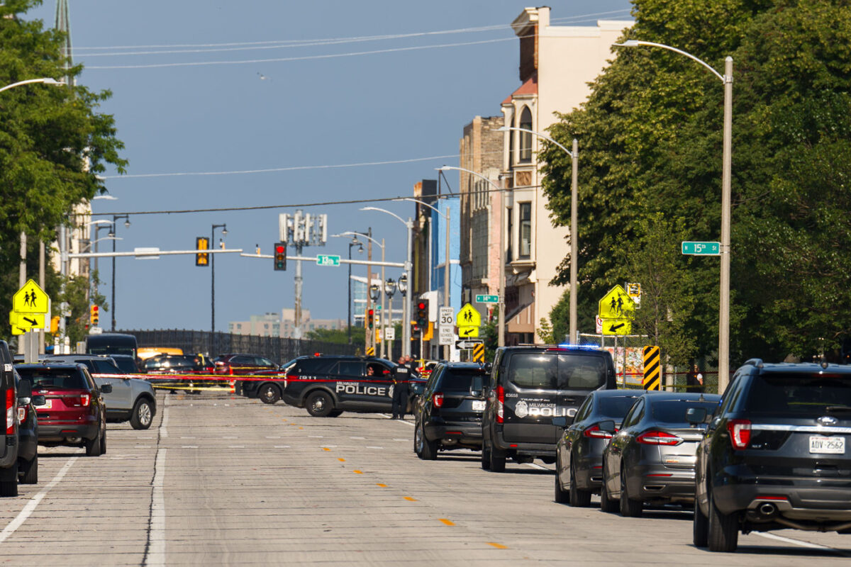 Milwaukee Police on the scene of a shooting. Columbus Police shot and killed a homeless man who was brandishing a knife in an argument with another. Columbus Police are in Milwaukee as part of the security surrounding the 2024 RNC.