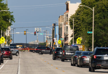 Milwaukee Police on the scene of a shooting. Columbus Police shot and killed a homeless man who was brandishing a knife in an argument with another. Columbus Police are in Milwaukee as part of the security surrounding the 2024 RNC.