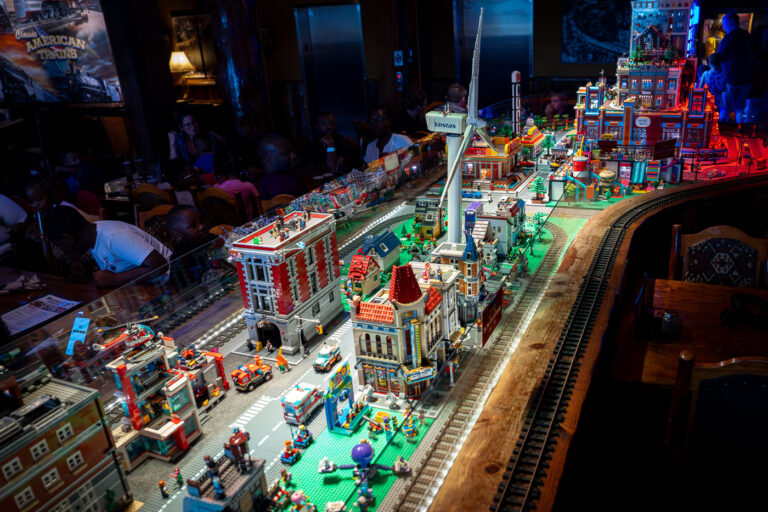 Lego City at Buffalo Phil's in Wisconsin Dells 1 Lego City at Buffalo Phil's Restaurant in Wisconsin Dells. The restaurant is known for trains that deliver food to the tables.