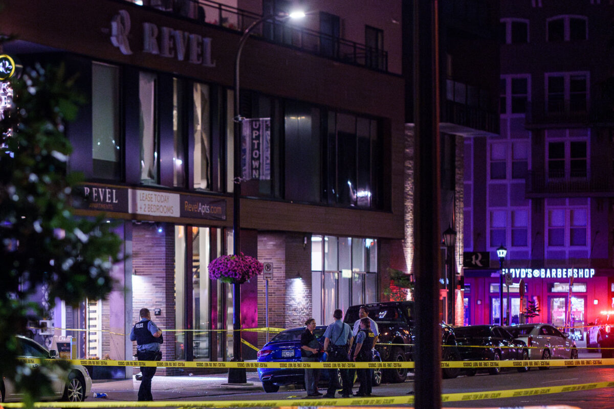 Minneapolis Police at the scene of a shooting on Lake Street in Uptown Minneapolis.