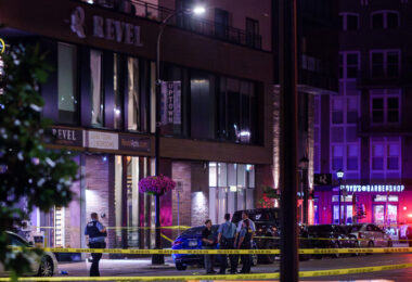 Minneapolis Police at the scene of a shooting on Lake Street in Uptown Minneapolis.