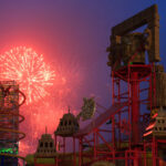 While other cities and resorts around Wisconsin Dells postponed July 4th fireworks due to weather, Mt Olympus said the show must go on. Fireworks lit up the sky behind The Rise of Icarus, America’s tallest waterslide (145ft) that opened a few weeks ago.