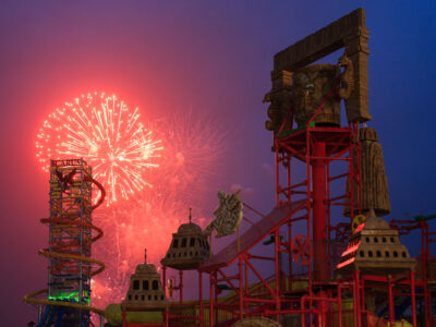 Fireworks over The Rise of Icarus waterslide, Wisconsin Dells
