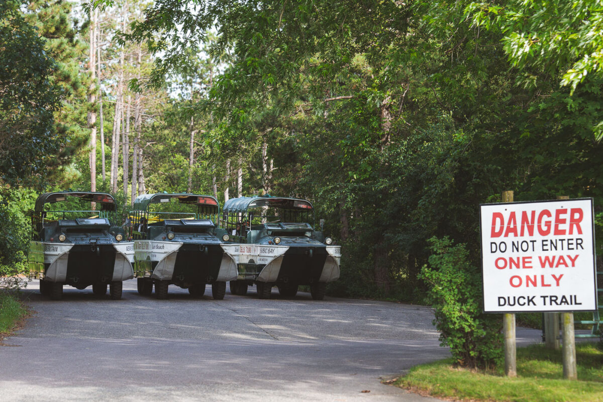 "Ducks" parked in Wisconsin Dells. Rides on the World War II vehicles have long been a very popular tourist attraction in Wisconin Dells.