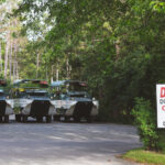 "Ducks" parked in Wisconsin Dells. Rides on the World War II vehicles have long been a very popular tourist attraction in Wisconsin Dells.
