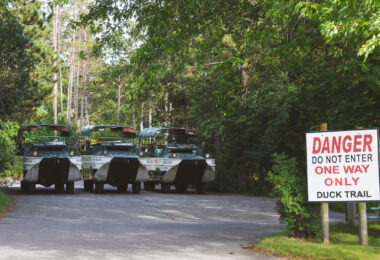 "Ducks" parked in Wisconsin Dells. Rides on the World War II vehicles have long been a very popular tourist attraction in Wisconsin Dells.