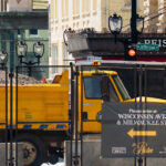 Security fencing and dump truck outside the Pfister Hotel during the Republican National Convention. The hotel is where former President Trump is staying.