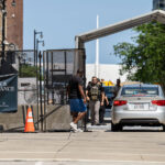 The vehicle checkpoint at the Pfister Hotel in Milwaukee. The hotel is where former President Trump is staying during the Republican National Convention.