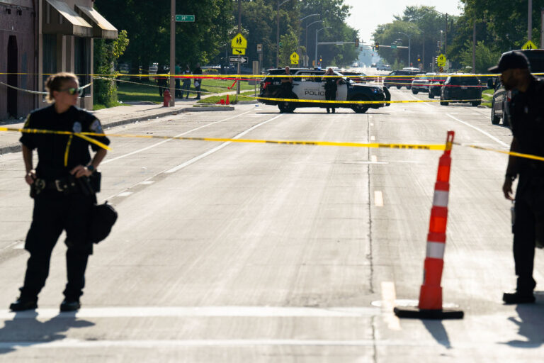 Police at Samuel Sharpe scene 3 Milwaukee Police at the scene of the Samuel Sharpe shooting. Sharpe was shot and killed by the Columbus Police during the 2024 Republican National Convention.