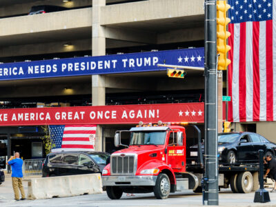 RNC 2024: Car Towed Near MAGA-Branded Parking Ramp in Milwaukee