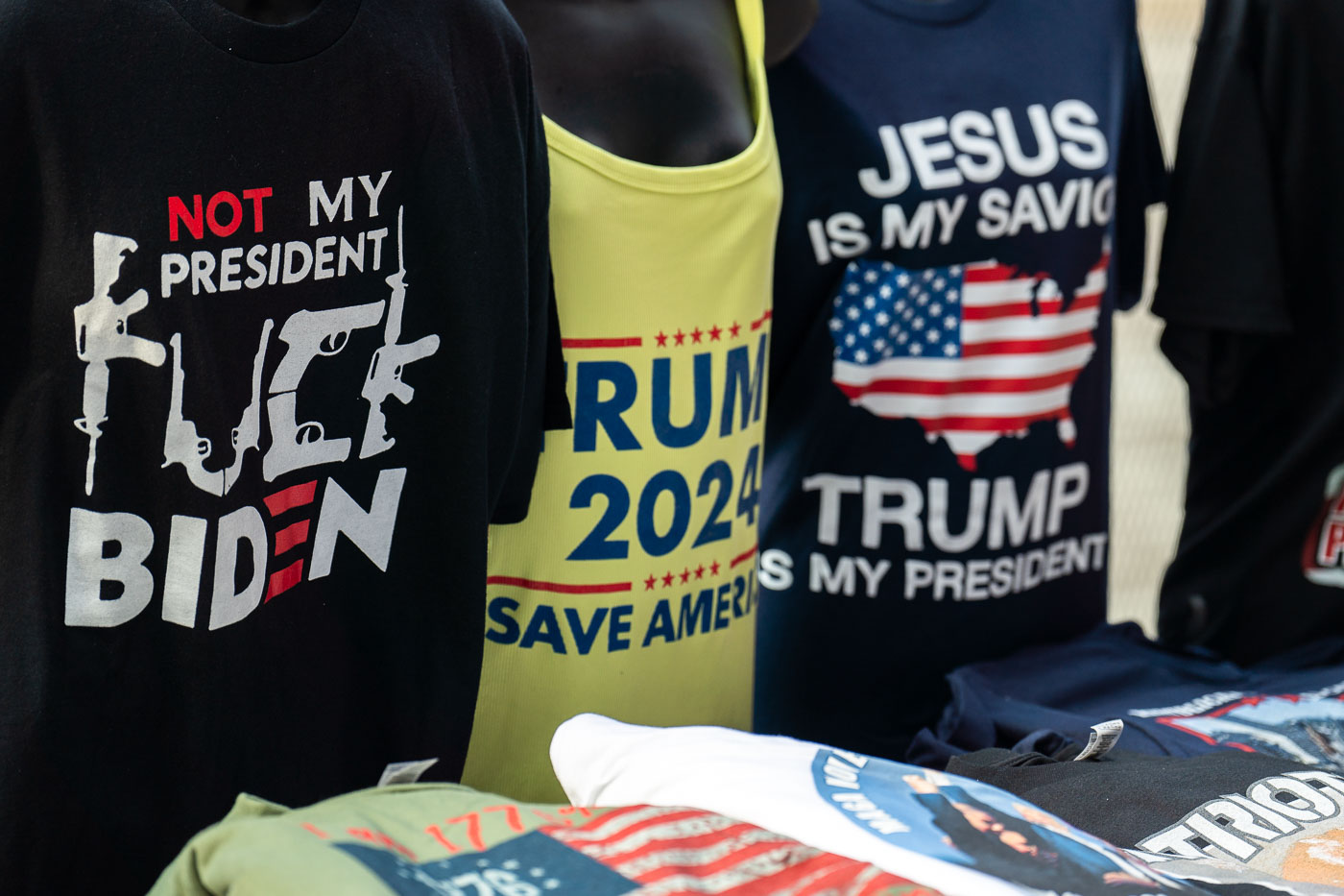 T-shirts being sold at the 2024 Republican National Convention in Milwaukee.