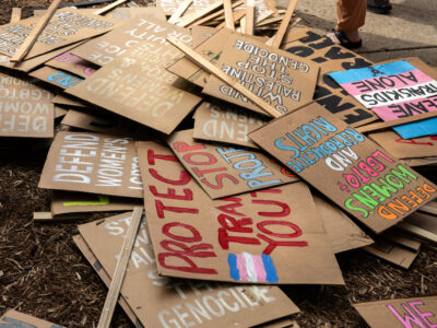 RNC 2024 Milwaukee Protest Signs: Defend Women's Rights, Trans Kids