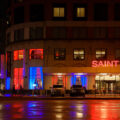 The Saint Kate Hotel in Red and Blue during the 2024 Republican National Convention.
