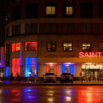 The Saint Kate Hotel in Red and Blue during the 2024 Republican National Convention.