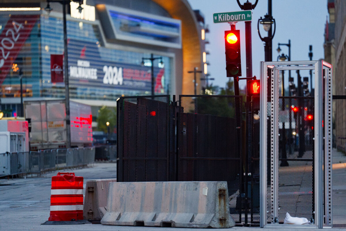 Security fencing in the streets around the 2024 Republican National Convention in Milwaukee.