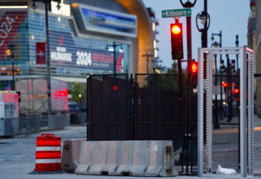 Security fencing in the streets around the 2024 Republican National Convention in Milwaukee.