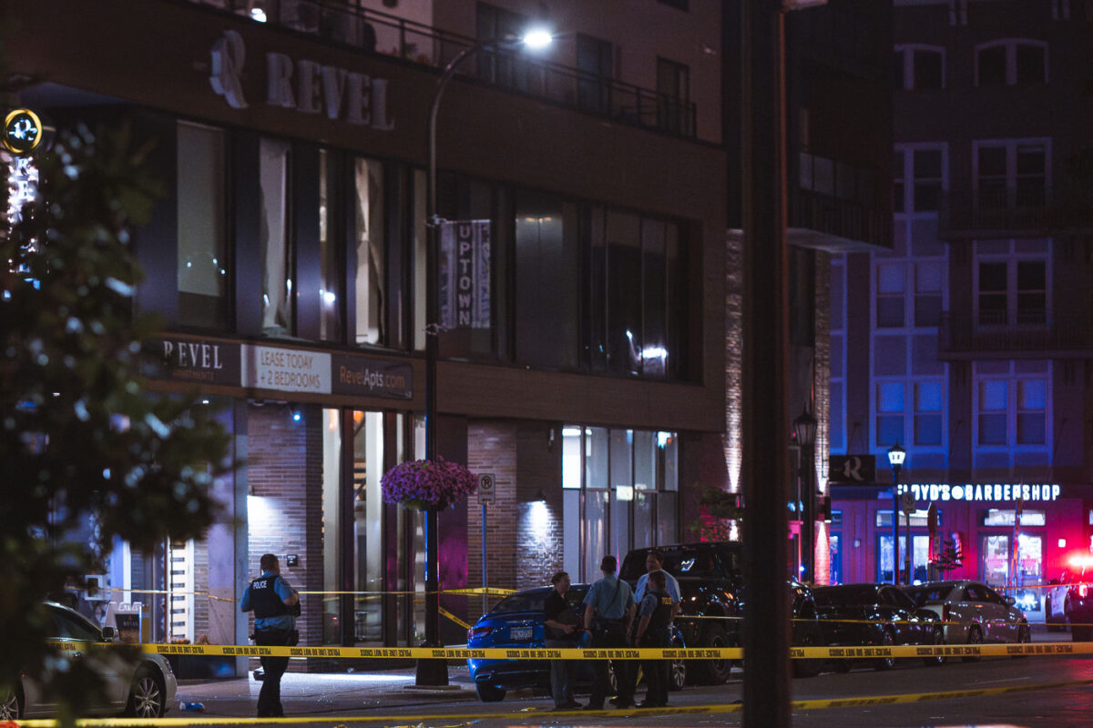 Minneapolis Police at the scene of a shooting on Lake Street in Uptown Minneapolis.