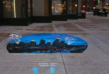 "Stand Here Take Pic" in downtown Minneapolis outside the IDS Center.