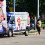 A TeamBMW.org truck at the shooting of Samuel Sharpe by Columbus Police in Milwaukee during the 2024 RNC.