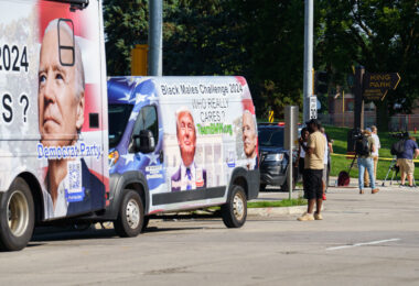A TeamBMW.org truck at the shooting of Samuel Sharpe by Columbus Police in Milwaukee during the 2024 RNC.