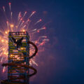 While other cities and resorts around Wisconsin Dells postponed July 4th fireworks due to weather, Mt Olympus said the show must go on. Fireworks lit up the sky behind The Rise of Icarus, America’s tallest waterslide (145ft) that opened a few weeks ago.