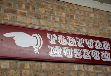 A sign for the Torture Museum in the Wisconsin Dells.