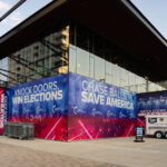 Turning Point Action branding at the Drink Wisconsinbly Pub. It's located directly across from the Fiserv Forum, the site of the 2024 Republican National Convention in Milwaukee.