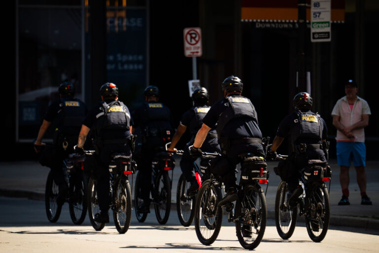 US Capitol Police on bikes at the RNC 2 United States Capitol Police on bicycles at the 2024 Republican National Convention in Milwaukee.