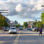 Bikers and walkers on Nicollet Ave/Eat Street in South Minneapolis.