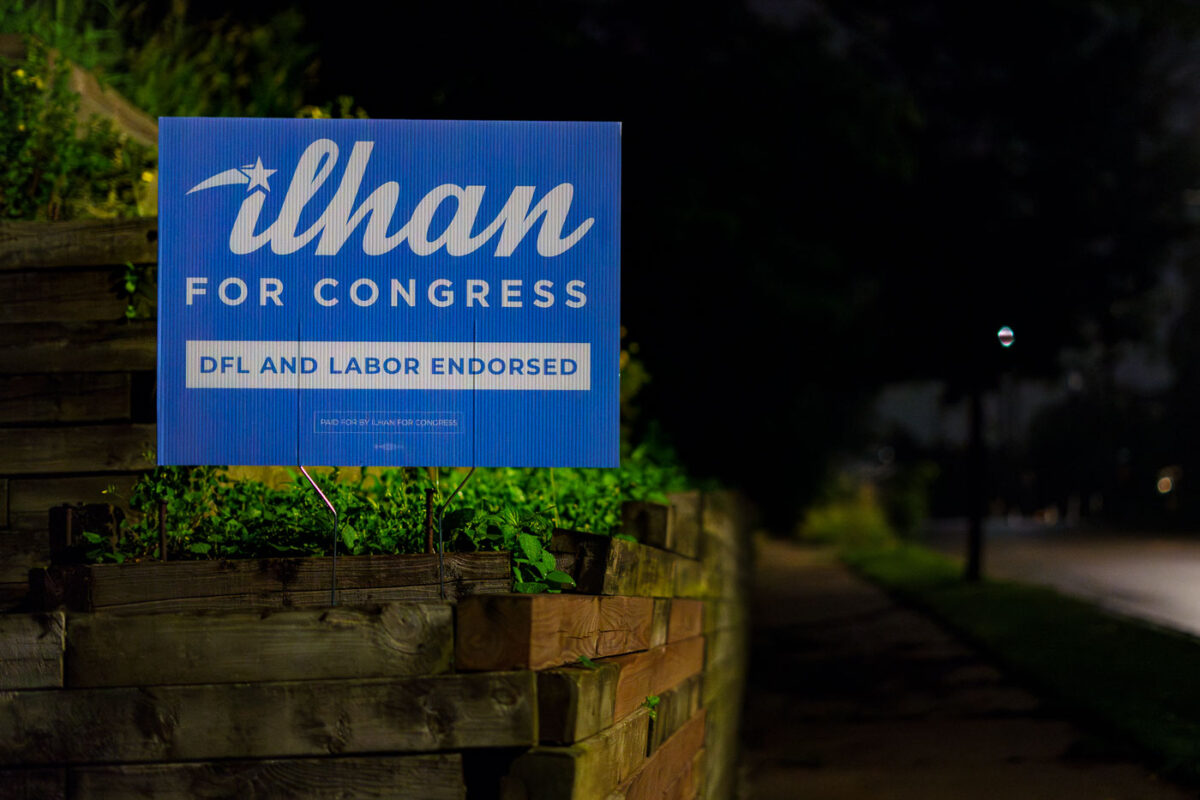 A Ilhan Omar yard sign seen in South Minneapolis. Omar is running against Don Samuels in the Minnesota CD5 primary.