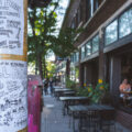 Live music flyers on Nicollet Ave in Minneapolis outside a restaurant.