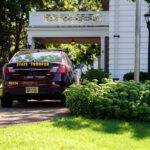 Outside the Eastcliff mansion in St. Paul this morning as Gov Tim Walz prepared to walk out for the first time after being picked as Kamala Harris's VP. Leaving out the back door, he got in a State Patrol SUV to the airport. He'll have Secret Service protection when he lands.